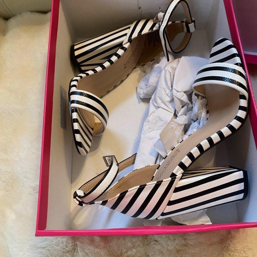 Black and White Striped Heels